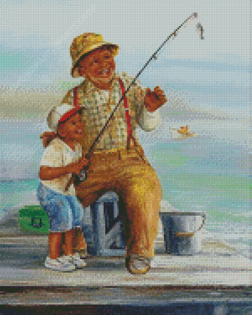 Boy And Grandpa Fishing Diamond Painting