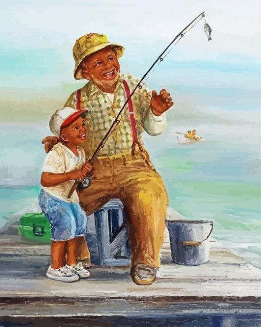 Boy And Grandpa Fishing Diamond Painting