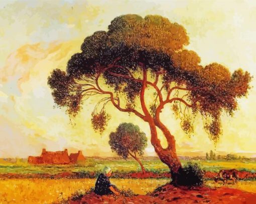 Breton Woman Seated Under A Large Tree By Ferdinand Du Puigaudeau Diamond Painting