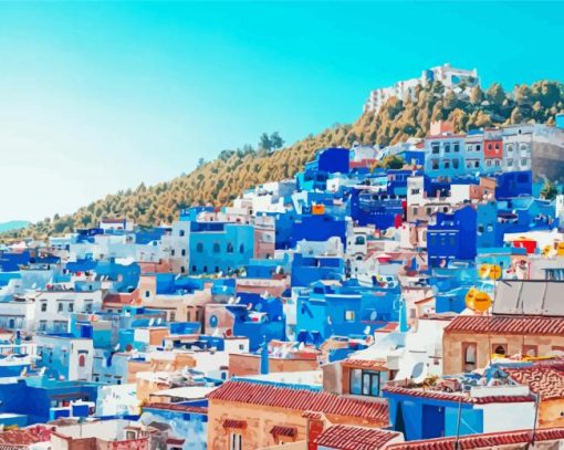 Chefchaouen Blue Houses Diamond Painting