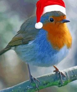 Christmas Robin In Santa Hat Diamond Painting