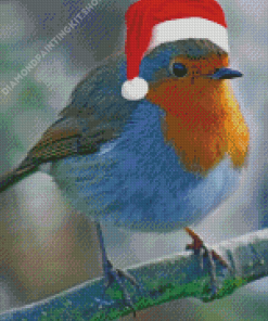 Christmas Robin In Santa Hat Diamond Painting