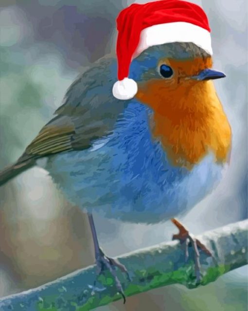 Christmas Robin In Santa Hat Diamond Painting