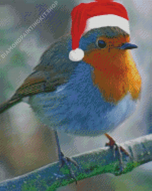 Christmas Robin In Santa Hat Diamond Painting