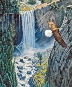 Eagle With Waterfall Falls Diamond Painting