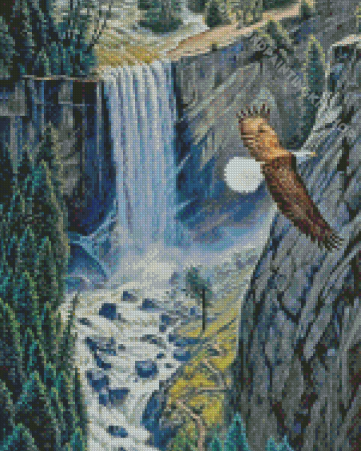 Eagle With Waterfall Falls Diamond Painting