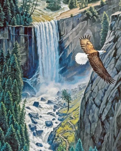 Eagle With Waterfall Falls Diamond Painting