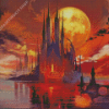 Fantasy Castle And Full Moon Diamond Paintings