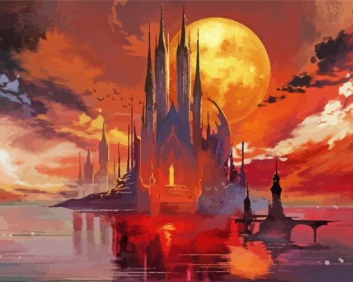 Fantasy Castle And Full Moon Diamond Paintings