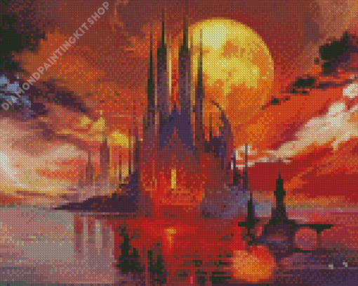 Fantasy Castle And Full Moon Diamond Paintings