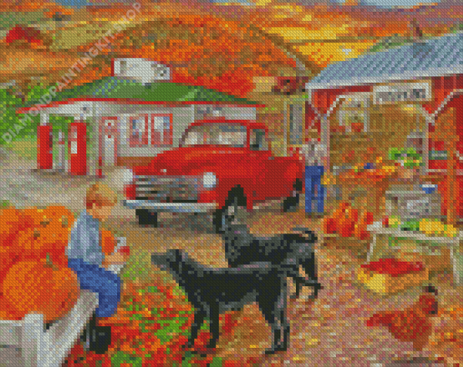 Farm Old Gas Station Truck Diamond Painting