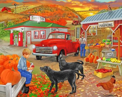 Farm Old Gas Station Truck Diamond Painting