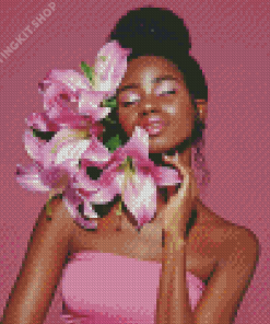 Floral Black Woman Diamond Paintings