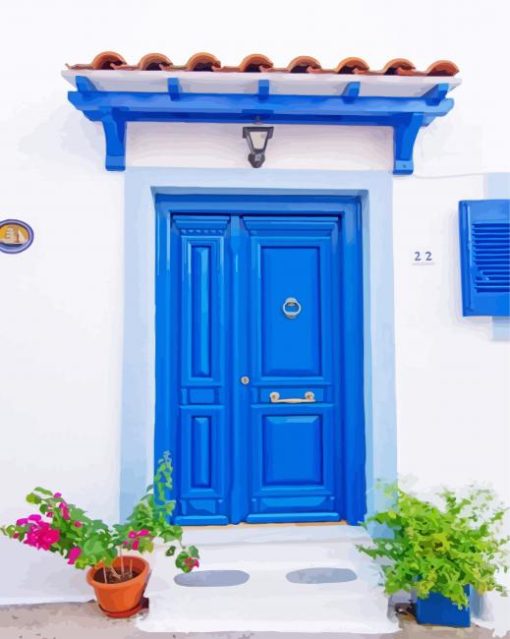 Greek Blue Door Diamond Paintings