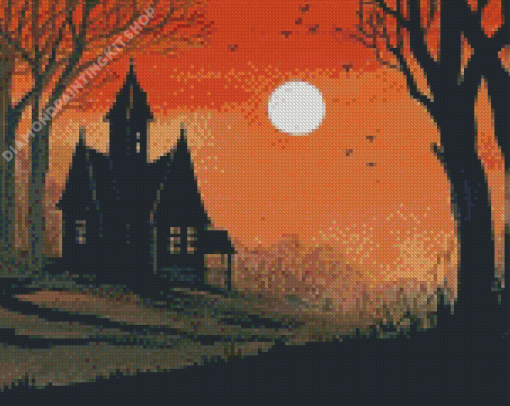 Haunted Cabin Silhouette Diamond Painting