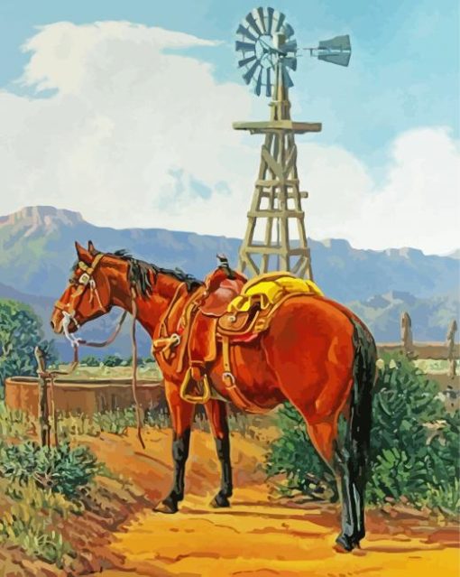 Horse And Western Windmill Diamond Paintings