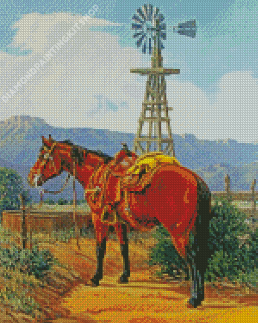 Horse And Western Windmill Diamond Paintings