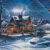 Houses In Frozen Forest Diamond Painting