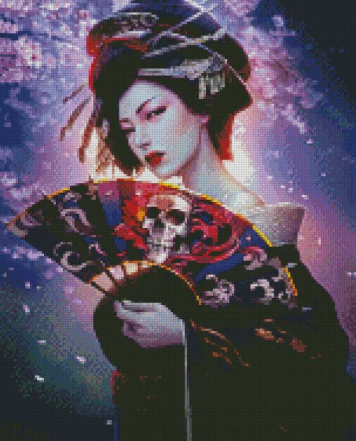 Japanese Geisha With Hand Fan Diamond Painting