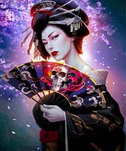 Japanese Geisha With Hand Fan Diamond Painting