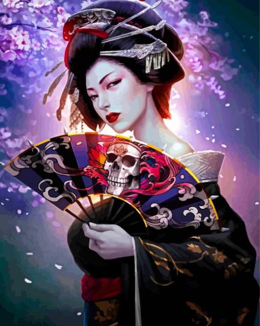 Japanese Geisha With Hand Fan Diamond Painting