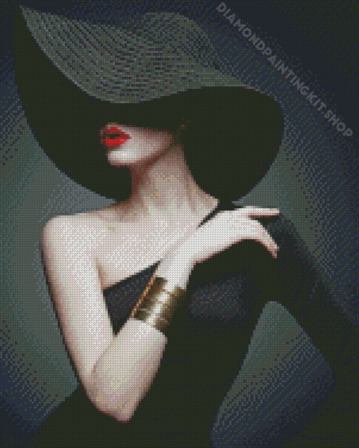 Lady In Black Hat With Bright Lipstick Diamond Painting