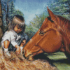 Little Girl And Brown Horse Diamond Paintings