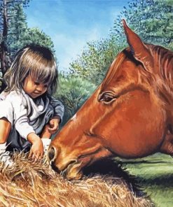 Little Girl And Brown Horse Diamond Paintings