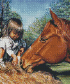 Little Girl And Brown Horse Diamond Paintings