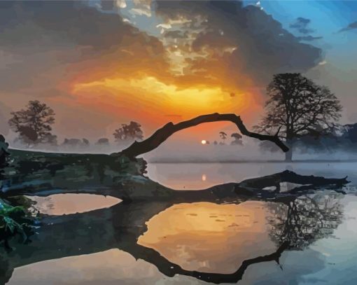 Misty Sunrise Lake Diamond Painting