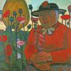 Old Woman And Poppies Diamond Painting