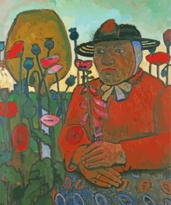 Old Woman And Poppies Diamond Painting