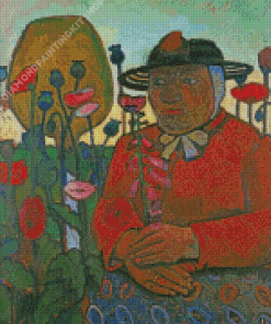 Old Woman And Poppies Diamond Painting