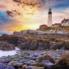 Portland Lighthouse Sunset Seascape Diamond Paintings