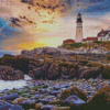 Portland Lighthouse Sunset Seascape Diamond Paintings