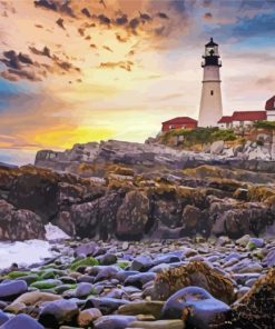 Portland Lighthouse Sunset Seascape Diamond Paintings