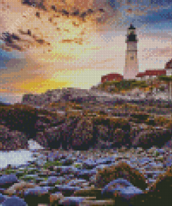 Portland Lighthouse Sunset Seascape Diamond Paintings