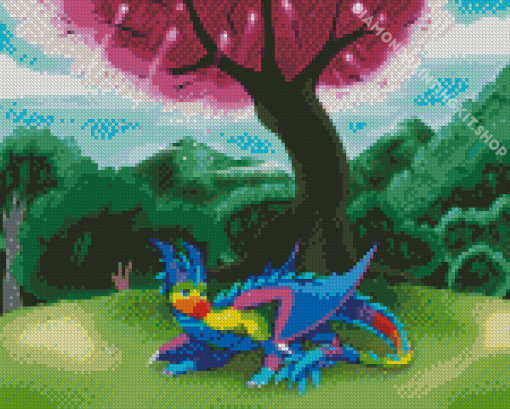 Rainbow Dragon Under Tree Diamond Paintings