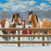 Ranch And Horses In Winter Diamond Paintings