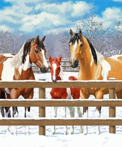 Ranch And Horses In Winter Diamond Paintings