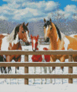 Ranch And Horses In Winter Diamond Paintings