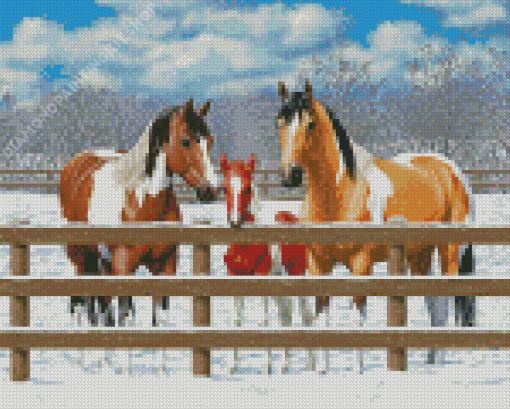 Ranch And Horses In Winter Diamond Paintings