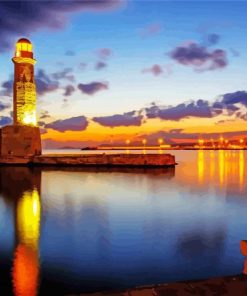 Rethymno Lighthouse At Night Diamond Paintings