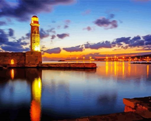 Rethymno Lighthouse At Night Diamond Paintings