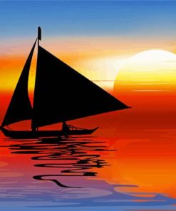 Sunset With A Boat Diamond Painting