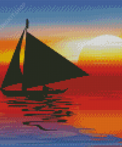 Sunset With A Boat Diamond Painting