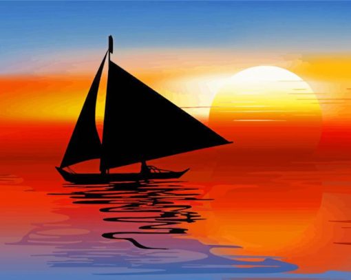 Sunset With A Boat Diamond Painting