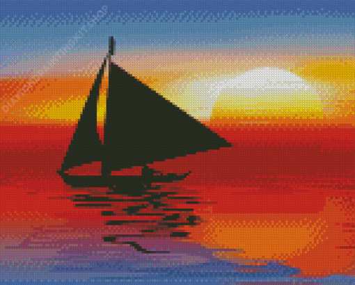 Sunset With A Boat Diamond Painting