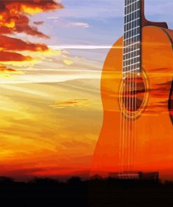 Sunset With Guitar Art Diamond Painting