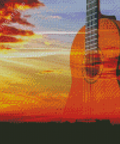 Sunset With Guitar Art Diamond Painting